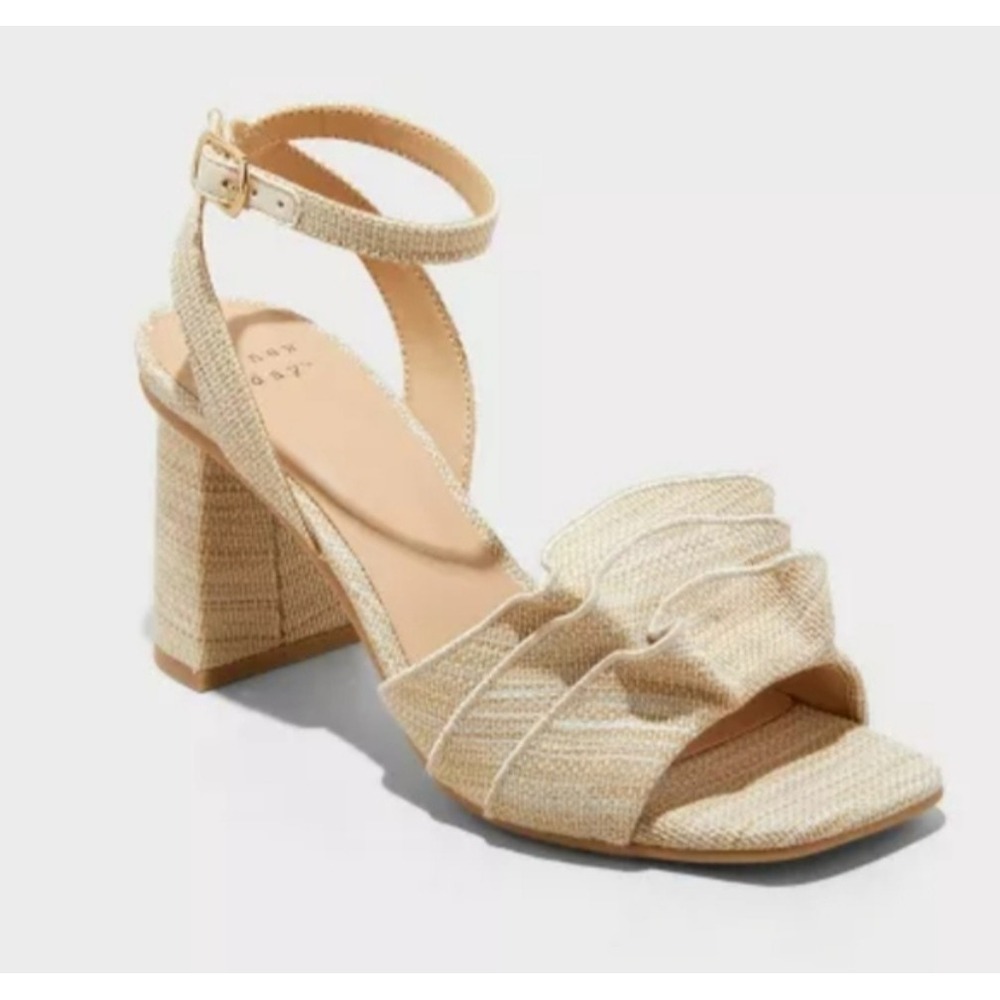 Women's Stassi Raffia Ruffle Heels - A New Day Beige 9 NEW